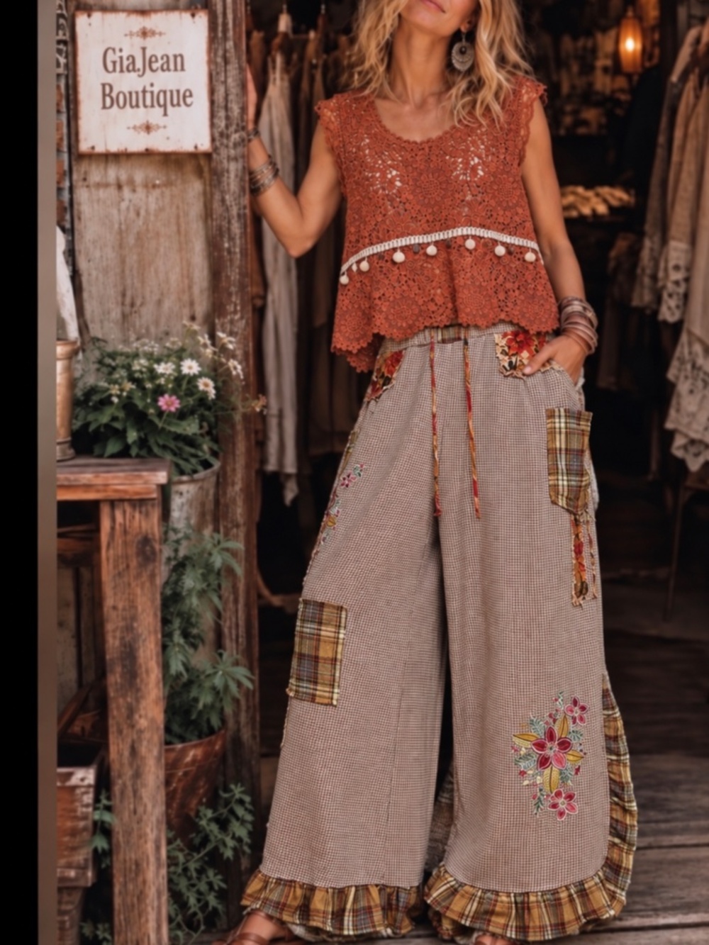 ❤️ POL “ ROXY “ POL THERMAL Pants with Embroidered AND RUFFLE Detail 54